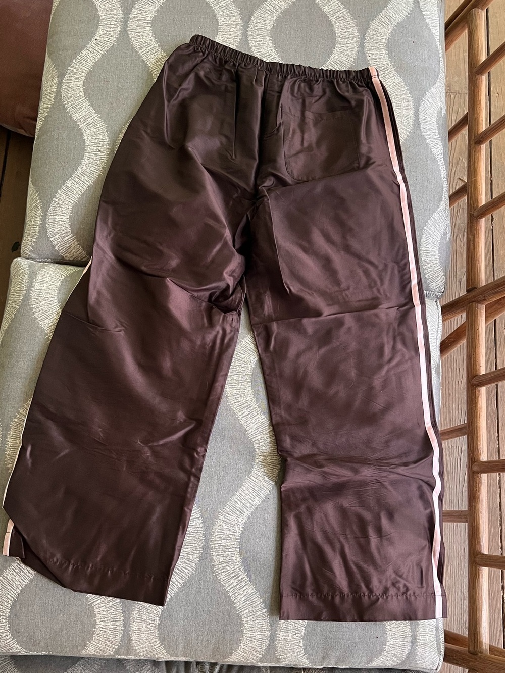 DONNI. Silk Track Pants Brown Pink Stripe S Nuuly - Picture 4 of 4